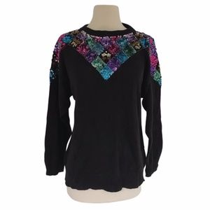 Vintage Mister Noah Sequin Black Sweater Small